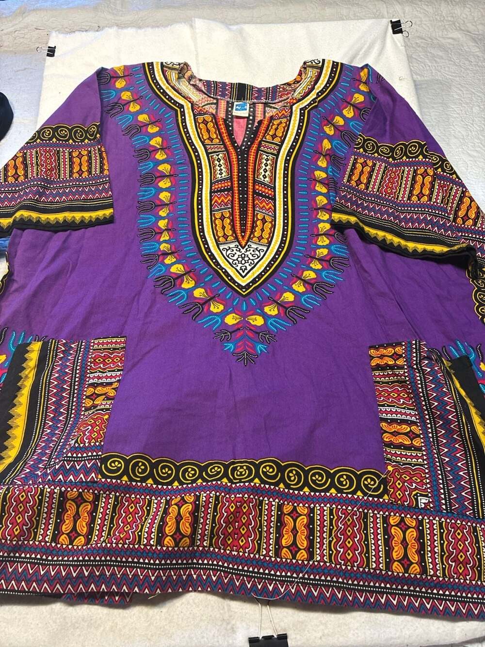 Mama & Papa Vintage African Dashiki Shirt Purple Multi-Color